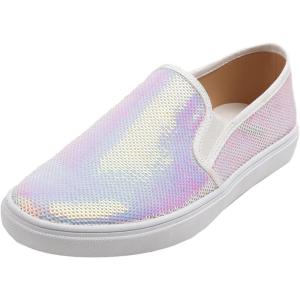 image:imageFEVERSOLE Womens Fashion Sparkle Sequin Embellished Sneaker Party Holiday Casual ShoesAb White Sequin