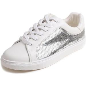 image:imageFEVERSOLE Womens Fashion Sparkle Sequin Embellished Sneaker Party Holiday Casual ShoesSilver Sequin Lace Up