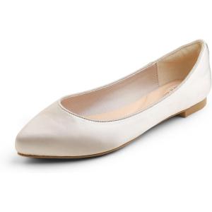 image:imageFEVERSOLE Womens Fashion Pointed Toe Classic Dressy Silky Shiny Comfort Cushioned FlatsBeige Satin