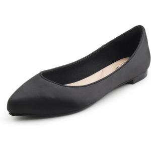 image:imageFEVERSOLE Womens Fashion Pointed Toe Classic Dressy Silky Shiny Comfort Cushioned FlatsBlack Satin
