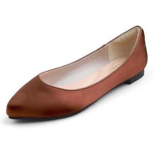 image:imageFEVERSOLE Womens Fashion Pointed Toe Classic Dressy Silky Shiny Comfort Cushioned FlatsBrown Satin