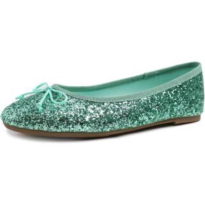 image:imageFEVERSOLE Womens Macaroon Colorful Memory Foam Cushion Insock Patent Ballet FlatGlitter Jade Green