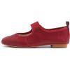 image:imageFEVERSOLE Womens Cushion Padded Comfort Square Toe Soft Mary Jane Dressy Elastic Strap Easy Slip on Work Office FlatsSq Retro Red Vegan Elastic Mary Jane