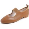 image:imageFEVERSOLE Womens Cushion Padded Comfort Square Toe Soft Mary Jane Dressy Elastic Strap Easy Slip on Work Office FlatsSq Camel Vegan Elastic Mary Jane