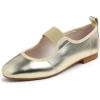 image:imageFEVERSOLE Womens Cushion Padded Comfort Square Toe Soft Mary Jane Dressy Elastic Strap Easy Slip on Work Office FlatsSq Gold Vegan Elastic Mary Jane