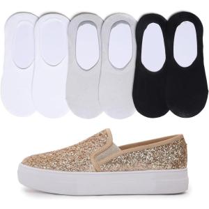image:imageFEVERSOLE Womens Fashion SlipOn Sneaker Loafers Gold 65 M US Bound with No Show Socks Women Ankle Low Cut Thin Socks 3 Colors 6 Pairs