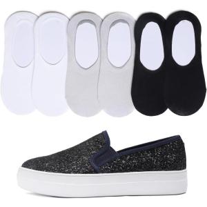 image:imageFEVERSOLE Womens Fashion SlipOn Sneaker Loafers Navy 75 M US Bound with No Show Socks Women Ankle Low Cut Thin Socks 3 Colors 6 Pairs