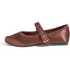 image:imageFEVERSOLE Womens Soft Cushion Extra Padded Comfort Round Toe Mary Jane Metal Buckle Fashion Ballet Flats Walking ShoesBrown Satin Mary Jane