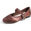 image:imageFEVERSOLE Womens Soft Cushion Extra Padded Comfort Round Toe Mary Jane Metal Buckle Fashion Ballet Flats Walking ShoesBrown Satin Mary Jane