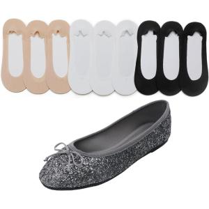 image:imageFEVERSOLE Womens Shiny Ballet Flat Glitter Pewter Size 95 M US Bound with No Show Socks Women Low Cut Silky Thin Socks 3 Colors 9 Pairs