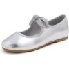 image:imageFEVERSOLE Girls Cute Dress Mary Jane Shoes Little Kids Casual Buckle Strap FlatsVegan Leather Bow Elastic Maryjane Silver