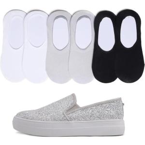 image:imageFEVERSOLE Womens Fashion SlipOn Sneaker Loafers Ice Silver Size 7 M US Bound with No Show Socks Women Ankle Low Cut Thin Socks 3 Colors 6 Pairs