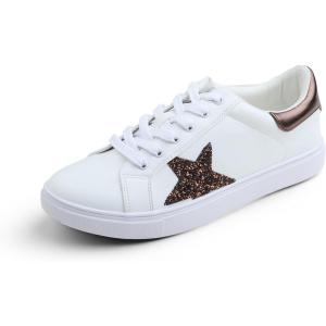 image:imageFEVERSOLE Womens Featured PU Leather Colorful Lace Up SneakerWhite Glitter Brown Star