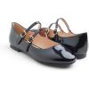 image:imageFEVERSOLE Womens Mary Jane Fashion Round Toe Double Straps Slip On FlatsMaryjane Two Straps Black Patent