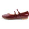 image:imageFEVERSOLE Womens Mary Jane Fashion Round Toe Double Straps Slip On FlatsMaryjane Two Straps Burgundy Patent