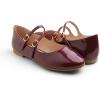 image:imageFEVERSOLE Womens Mary Jane Fashion Round Toe Double Straps Slip On FlatsMaryjane Two Straps Burgundy Patent