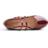 image:imageFEVERSOLE Womens Mary Jane Fashion Round Toe Double Straps Slip On FlatsMaryjane Two Straps Burgundy Patent
