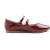 image:imageFEVERSOLE Womens Mary Jane Fashion Round Toe Double Straps Slip On FlatsMaryjane Two Straps Burgundy Patent