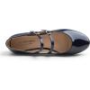 image:imageFEVERSOLE Womens Mary Jane Fashion Round Toe Double Straps Slip On FlatsMaryjane Two Straps Dark Blue Patent