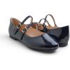 image:imageFEVERSOLE Womens Mary Jane Fashion Round Toe Double Straps Slip On FlatsMaryjane Two Straps Dark Blue Patent