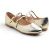 image:imageFEVERSOLE Womens Mary Jane Fashion Round Toe Double Straps Slip On FlatsMaryjane Two Straps Gold