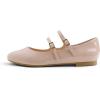image:imageFEVERSOLE Womens Mary Jane Fashion Round Toe Double Straps Slip On FlatsMaryjane Two Straps Powder Nude Patent