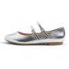 image:imageFEVERSOLE Womens Mary Jane Fashion Round Toe Double Straps Slip On FlatsMaryjane Two Straps Silver