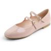 image:imageFEVERSOLE Womens Mary Jane Fashion Round Toe Double Straps Slip On FlatsMaryjane Two Straps Powder Nude Patent