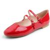 image:imageFEVERSOLE Womens Mary Jane Fashion Round Toe Double Straps Slip On FlatsMaryjane Two Straps Red Patent