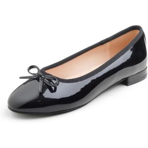 image:imageFEVERSOLE Womens Round Toe Low Heel Bow Tie Dress Pump ShoesBlack Patent Vegan Leather