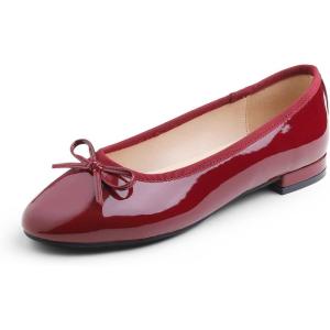 image:imageFEVERSOLE Womens Round Toe Low Heel Bow Tie Dress Pump ShoesBurgundy Patent Vegan Leather