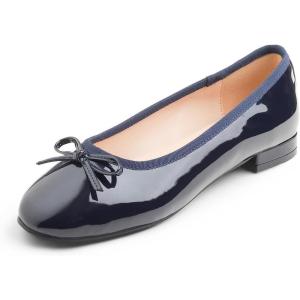 image:imageFEVERSOLE Womens Round Toe Low Heel Bow Tie Dress Pump ShoesNavy Patent Vegan Leather