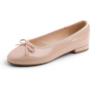 image:imageFEVERSOLE Womens Round Toe Low Heel Bow Tie Dress Pump ShoesPowder Nude Patent Vegan Leather