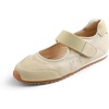 image:imageFEVERSOLE Womens Cushion Padded Sport Wide Toe Box Mary Jane Comfort Casual Soft Fabric Genuine Suede Ballet SneakerinaBeige Fabric Genuine Suede