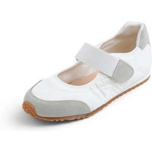 image:imageFEVERSOLE Womens Cushion Padded Sport Wide Toe Box Mary Jane Comfort Casual Soft Fabric Genuine Suede Ballet SneakerinaWhite Fabric Genuine Suede
