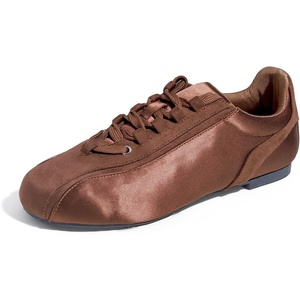 image:imageFEVERSOLE Womens Fashion Cushion Padded Ballet Flats Comfort Casual Soft Fabric Ballerina SneakerBrown Satinmf
