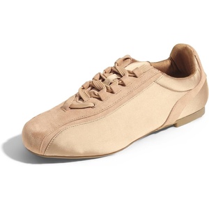 image:imageFEVERSOLE Womens Fashion Cushion Padded Ballet Flats Comfort Casual Soft Fabric Ballerina SneakerCamel Satinmf