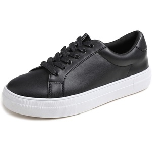 image:imageFEVERSOLE Womens Fashion Platform Vegan Leather Daily Casual Lace Up SneakerBlack Platform Laceup