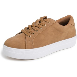 image:imageFEVERSOLE Womens Fashion Platform Vegan Leather Daily Casual Lace Up SneakerCamel Nubuck Vegan Leather Platform Laceup