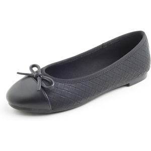 image:imageFEVERSOLE Womens Bow Tie Fashion Dress Slip On Shoes Cap Toe Ballet FlatBlack Vegen Leather Knit B Pattern