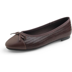 image:imageFEVERSOLE Womens Bow Tie Fashion Dress Slip On Shoes Cap Toe Ballet FlatBrown Vegen Leather Knit S Pattern
