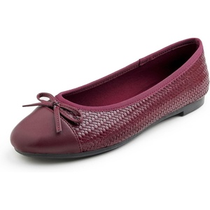 image:imageFEVERSOLE Womens Bow Tie Fashion Dress Slip On Shoes Cap Toe Ballet FlatBurgundy Vegen Leather Knit S Pattern