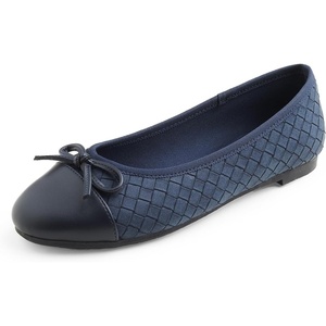 image:imageFEVERSOLE Womens Bow Tie Fashion Dress Slip On Shoes Cap Toe Ballet FlatNavy Vegen Leather Knit B Pattern