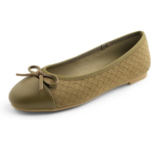 image:imageFEVERSOLE Womens Bow Tie Fashion Dress Slip On Shoes Cap Toe Ballet FlatOlive Vegen Leather Knit B Pattern