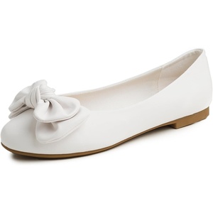 image:imageFeversole Womens Round Toe Cute Bow Trim Ballet FlatsWhite Vegan Leather Twist Bow