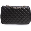 image:imageFEVERSOLE Crossbody Bag Vegan Leather Women Retro Small Saddle Satchel Shoulder Bag Tote With Long Adjustable StrapLarge Black Quilted Vegan Leather With Metal Chain