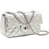 image:imageFEVERSOLE Crossbody Bag Vegan Leather Women Retro Small Saddle Satchel Shoulder Bag Tote With Long Adjustable StrapSilver Quilted Vegan Leather With Metal Chain