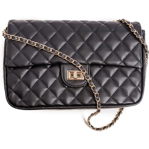 image:imageFEVERSOLE Crossbody Bag Vegan Leather Women Retro Small Saddle Satchel Shoulder Bag Tote With Long Adjustable StrapLarge Black Quilted Vegan Leather With Metal Chain