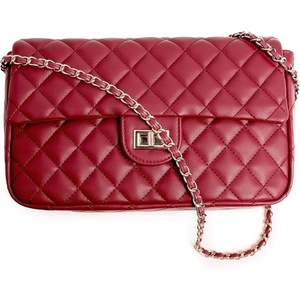 image:imageFEVERSOLE Crossbody Bag Vegan Leather Women Retro Small Saddle Satchel Shoulder Bag Tote With Long Adjustable StrapLarge Red Quilted Vegan Leather With Metal Chain