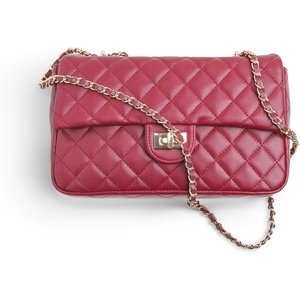 image:imageFEVERSOLE Crossbody Bag Vegan Leather Women Retro Small Saddle Satchel Shoulder Bag Tote With Long Adjustable StrapMedium Red Quilted Vegan Leather With Metal Chain